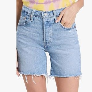 Levi's Women's Premium 501 Mid Thigh Short - Samba Tango Crushed - Light Indigo